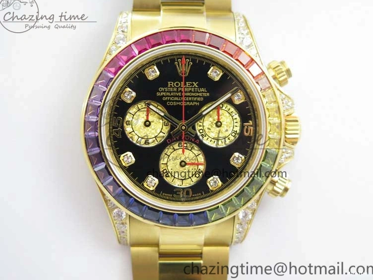 MiroTime 0306 Daytona 116589RBOW YG Rainbow Crystal BLF Best Edition Black Dial on YG Bracelet A SmoothTexture 3175